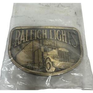 Vtg Raleigh Lights Tobacco Cigarettes Semi Truck Trucker Brass Belt Buckle 70s
